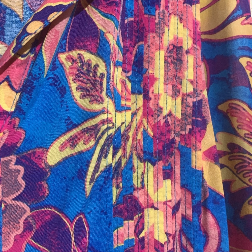 Terra & Sky Top 2X Blue Pink Yellow Floral Sleeveless Front Buttons Viscose - Picture 6 of 16